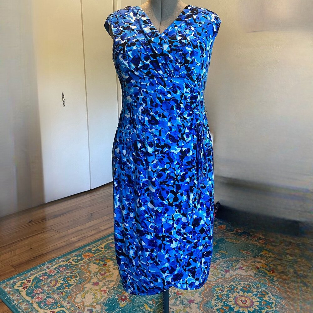 Multi Blue Floral Fit and Flare Dress Sz 14